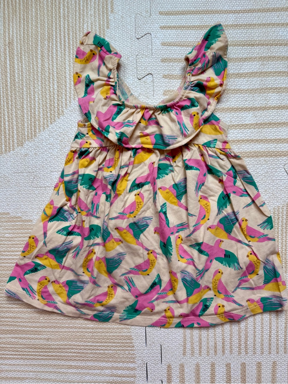 Tea Collection Cream Dress with Pink & Green Parrot Print